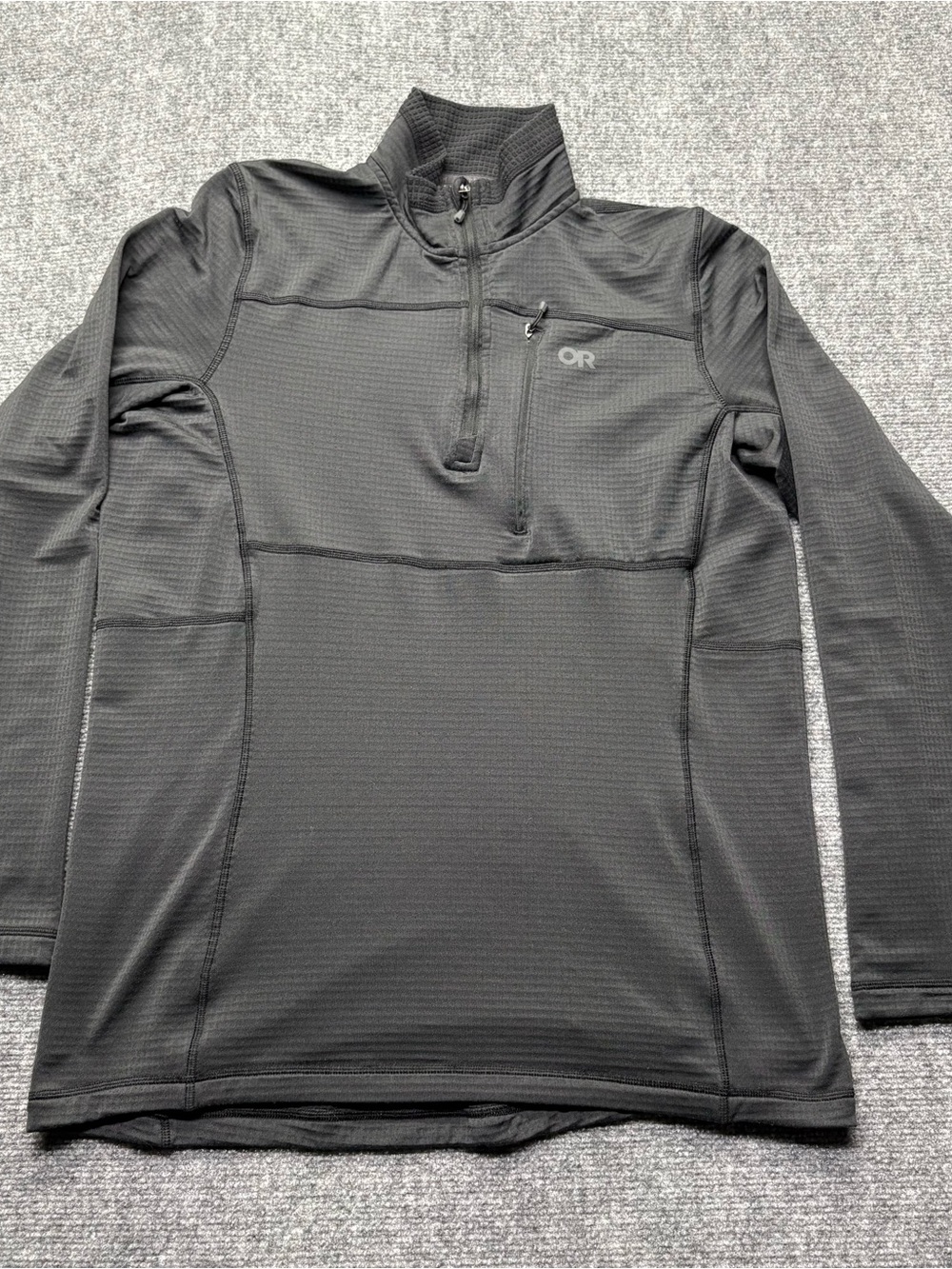 Outdoor Research Vigor 1/4 Zip Mens M Black Waffle Pullover Long Sleeve Hiking